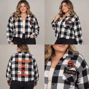 Spirit Halloween Trick R Treat Sam Flannel Womens 1X Black White Plaid